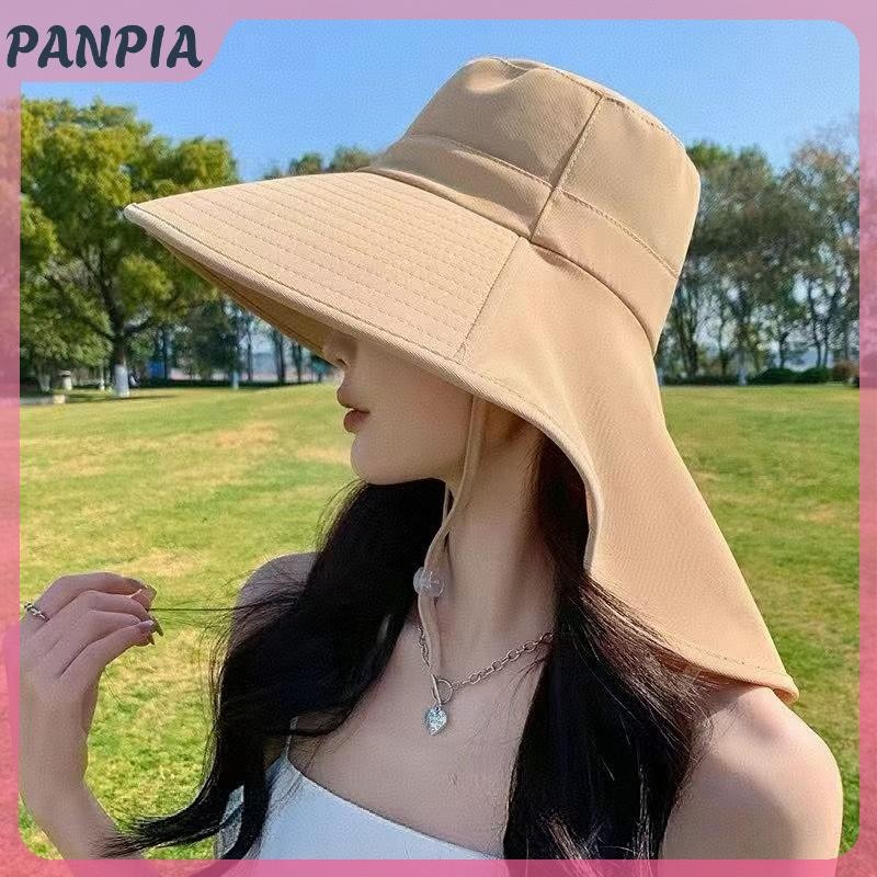 PANPIA-Mùa Hè Mũ Ngoài Trời Chống Tia UV Chống Cổ Tấm Che Nắng Cho Nữ Câu Cá Đi Bộ Đường Dài Vành Rộng Khăn Choàng Chống Nắng Đuôi Ngựa Mũ Dành Cho Nữ