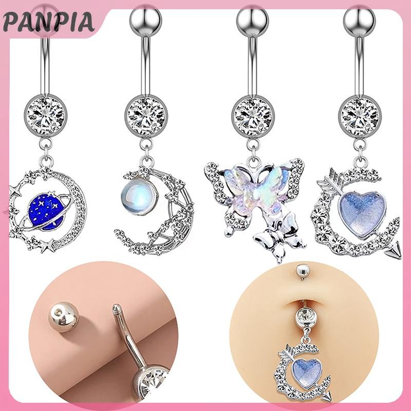 PANPIA-Zircon Trái Tim Trăng Tòn Ten Bụng Nút Nhẫn Thép Không Gỉ Rốn Barbell Nhẫn Cơ Thể Trang Sức Xuyên Cho Nữ Cô Gái