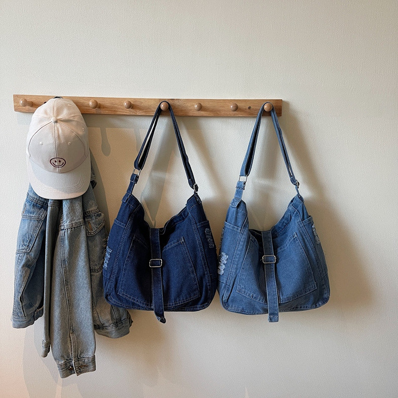 【Best Seller】Túi Denim Nữ Retro Phong Cách Hàn Quốc Dung Tích Lớn Đeo Vai Đeo Chéo Đi Làm Đi Học