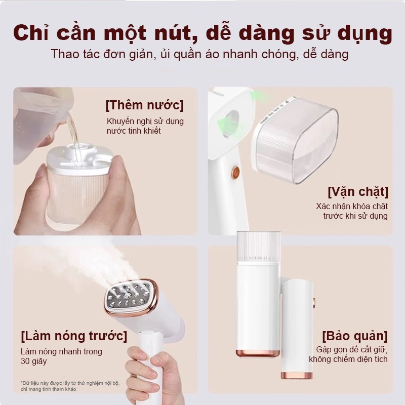 Bàn ủi hơi nước cầm tay mini, phù hợp mọi loại vải, dung tích lớn, tiện lợi mang theo.
