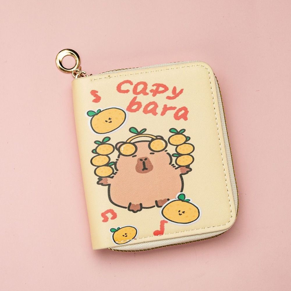 Ví ngắn GUSTAVA Capybara, Ví đựng tiền xu chống nước hoạt hình, Túi đựng thẻ da PU có dây kéo nhiều lớp