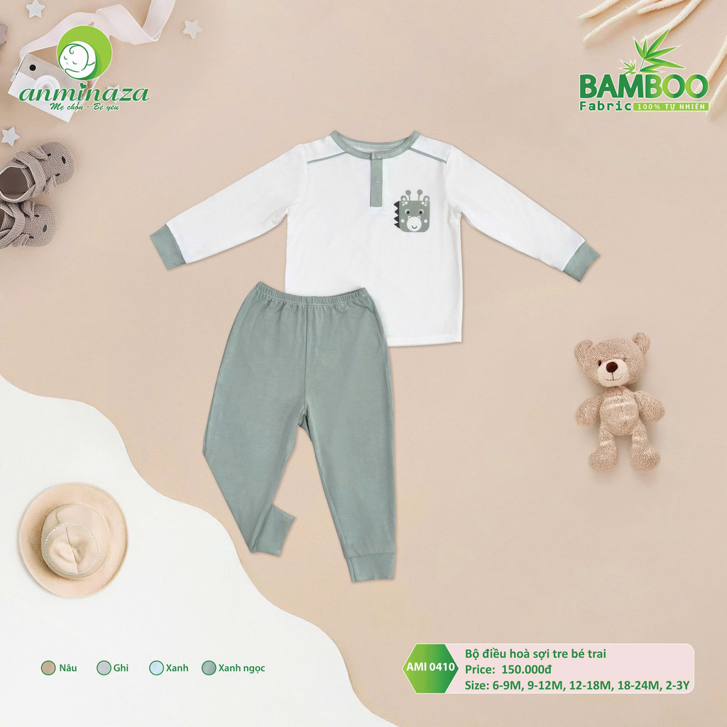 Bộ Dài Tay Bé Trai Anminaza Vải Sợi Tre Petit Thoáng Mát Mềm Mịn - Hàng Chính Hãng AMI0410
