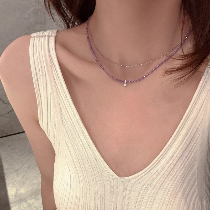 Vòng cổ đính cườm tím đôi phong cách Hàn Quốc - Quà tặng sinh Nhật tinh tế