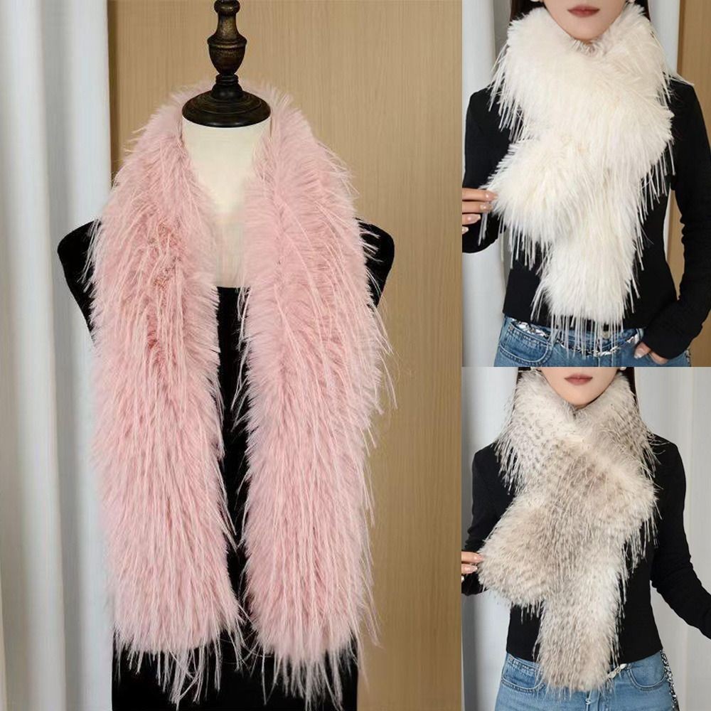 Khăn quàng cổ bé gái GETVOW Y2K, chất liệu lông chồn giả, dáng dài 180cm phong cách Hàn Quốc