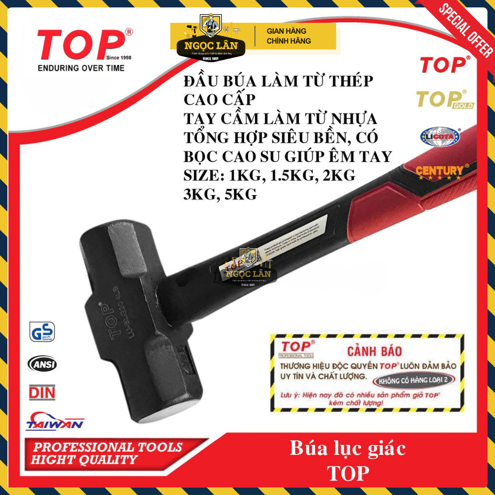[Chính hãng TOP] Búa lục giác cán nhựa bọc cao su TOP 1kg, 2 kg, 3kg, 5kg Cao cấp
