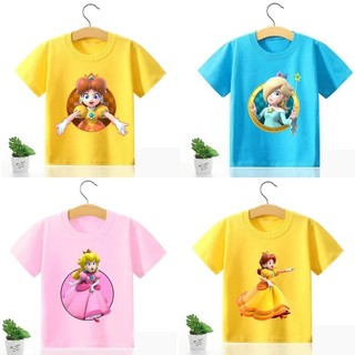 Mario series công chúa hoạt hình Áo thun trẻ em Peach Daisy và Rosalinda in hình công chúa giản dị hàng đầu thời trang và dễ thương quần áo đa năng cho bé gái