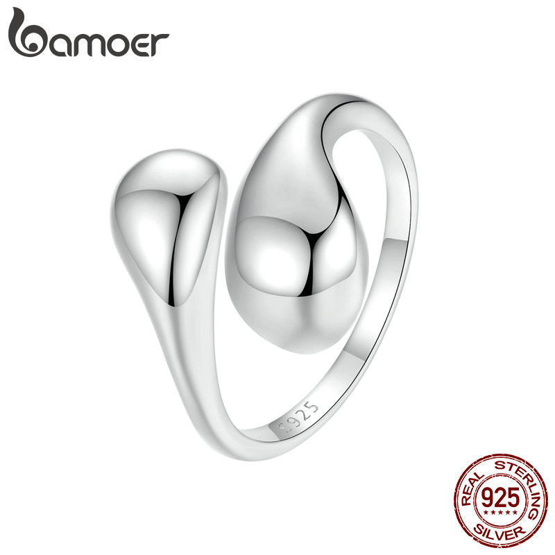 Bamoer 925 Sterling Sliver Ring Có Thể Điều Chỉnh Giọt Nước Trang Sức Thời Trang Quà Tặng Cho Nữ