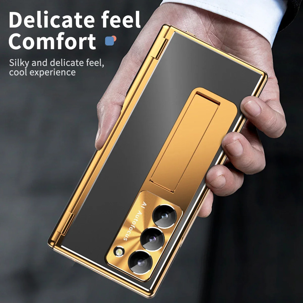 Kim Loại Hợp Kim Nhôm Dành Cho Samsung Galaxy Z Fold 7 6 5 4 3 Có Bút Cảm Ứng Da Bảo Vệ Toàn Diện Kính Phim Đứng Gấp Bao