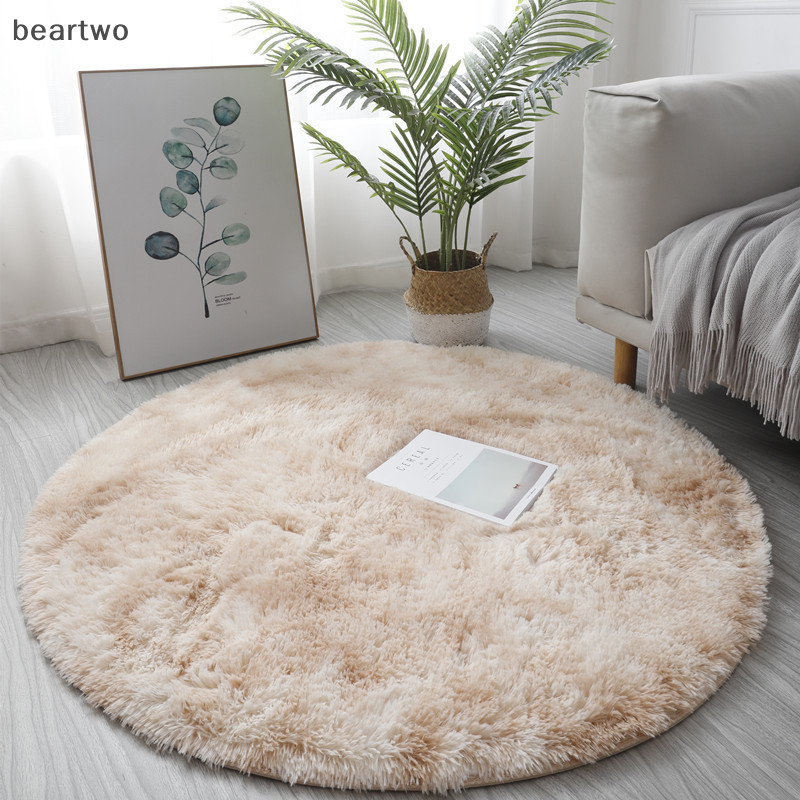 < Beartwo > Thảm trải giường lông cừu giả mềm hình tròn có thể giặt được bằng len Thảm đầu giường đẹp