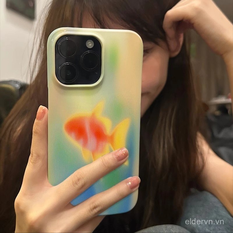 Cá vàng đỏ mờ dùng cho IPhone 11 14 15 PLUS 12 PRO X XR XSMAX SE 7 8 plus 13 14 15 vỏ cứng đơn giản mẫu sành điệu ProMax Vỏ bảo vệ chống rơi BAB5