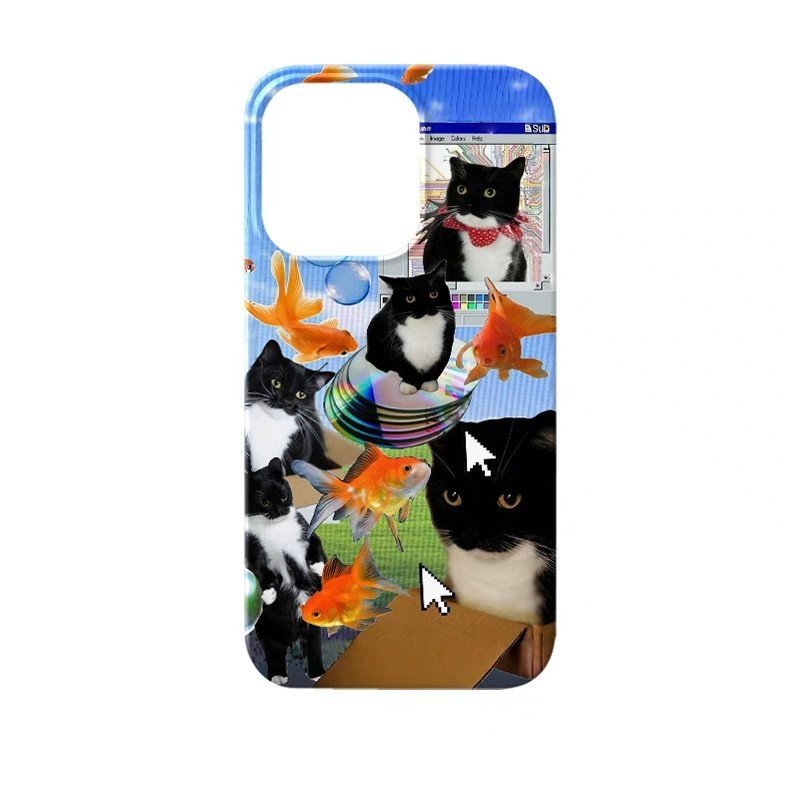 Vỏ bảo vệ chống rơi dễ thương cho IPhone 11 14 15 PLUS 12 PRO X XR XSMAX SE 7 8 plus 13 14 15 ProMax QYJS mèo đáng yêu XLSJ