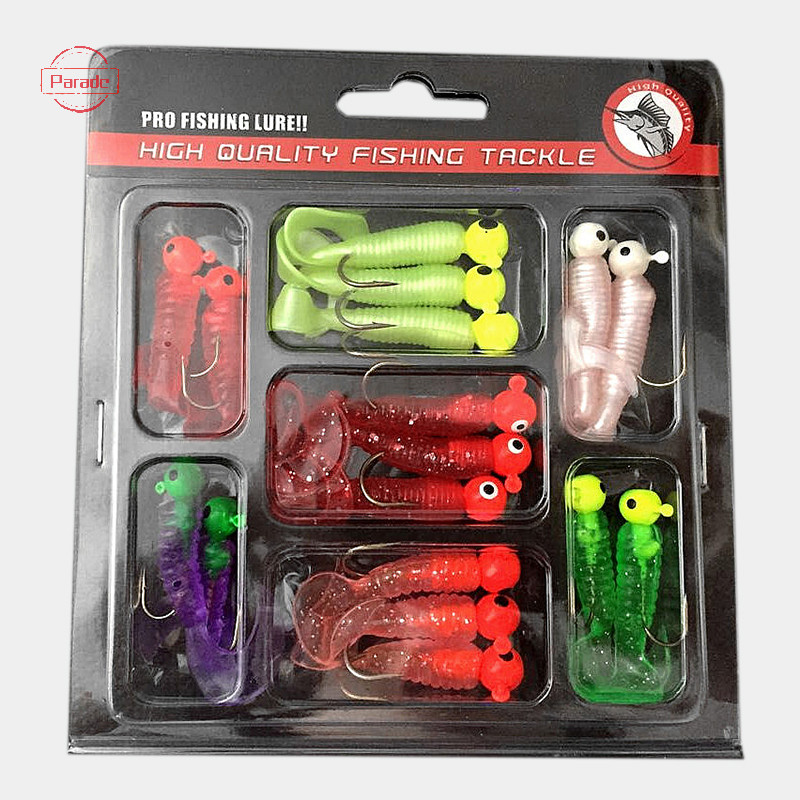 Bộ câu cá diễu hành Jig Chì Móc giun mềm Grub Mồi đuôi đơn 17 Cái VN