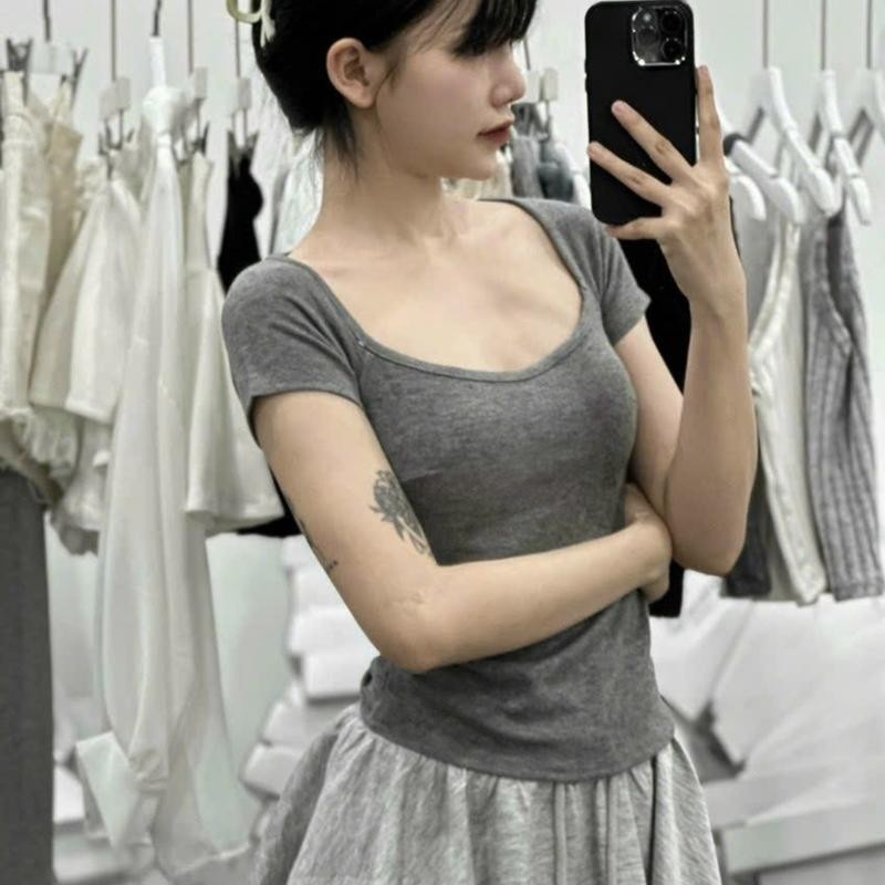 Áo Cúp Nữ Cổ Vuông Tay Ngắn PINKSTORE29 Phong Cách Basic A5923