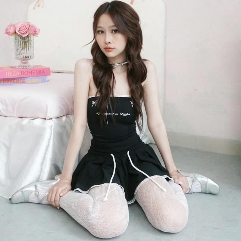 Chân Váy Nữ Kiểu Xếp Ly PINKSTORE29 Eo Rút Dây Phối Viền Ren C999