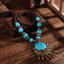SAVORBOX Vòng cổ Bohemian, Quà tặng cổ điển Vòng cổ mặt dây chuyền Bohemian, Trang sức hợp kim thời trang Vòng cổ dài ngọc lam cho bé gái