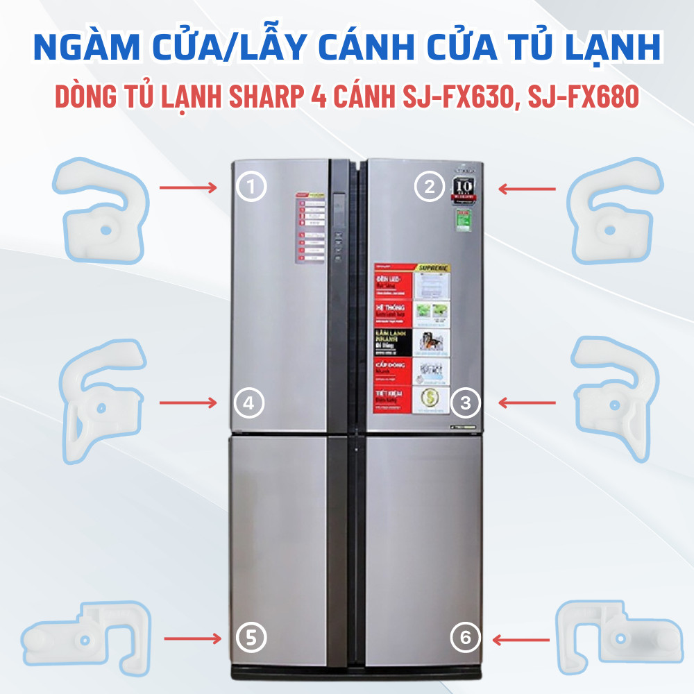 Ngoàm Cửa Tủ Lạnh SHARP Inverter SJ-FX630V-ST 4 Cánh 626 Lít, Lẫy Cánh ...
