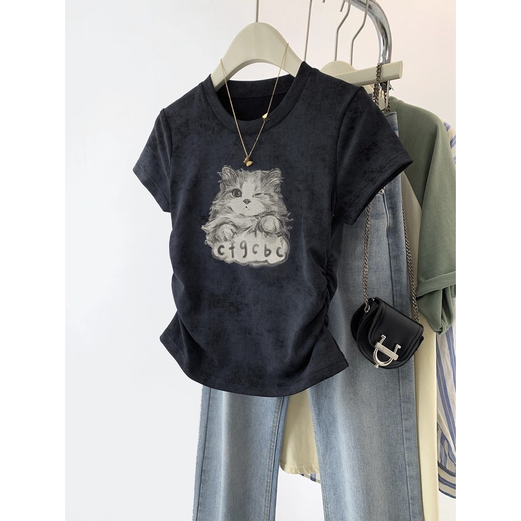 XUANMO Local brand Áo baby tee Áo Thun ôm body Áo y2k cotton Áo Phông Ngắn Tay Nữ Áo phông tôn dáng tôn dáng mẫu mới mùa hè 2025