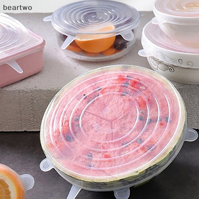 < Beartwo > 6 Vỏ Silicon Có Thể Thích Ứng Nắp Silicon Món Ăn Đa Năng Giữ Tươi Kín Hơi Nắp Thực Phẩm Silicon Cho Nhà Bếp Đẹp
