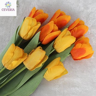 Cành hoa tulip ướt trang trí nhà cửa thân hựa, lá từ lụa CEVERIA