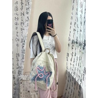 Ba lô Denim hình ngôi sao cổ điển của Mỹ Y2k