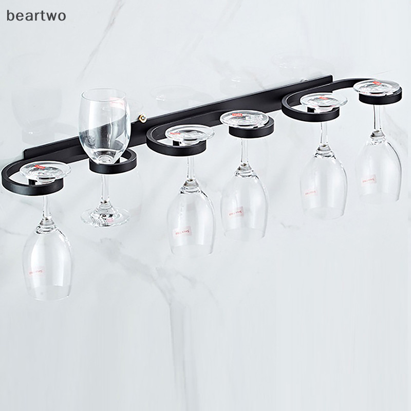 < Beartwo > Giá đỡ ly rượu vang treo tường bằng nhôm không gian Giá đựng cốc sáng tạo Thanh nhà hàng Hộ gia đình Giá đỡ ly rượu không đục lỗ Đẹp