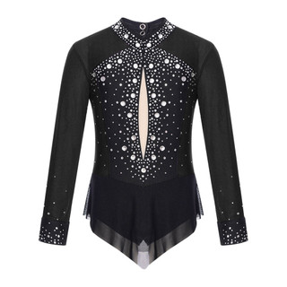 Yhong Kid Girls Gymlastic Leotard Tay Dài Lấp Lánh Kim Cương Giả Múa Một Mảnh Trang Phục