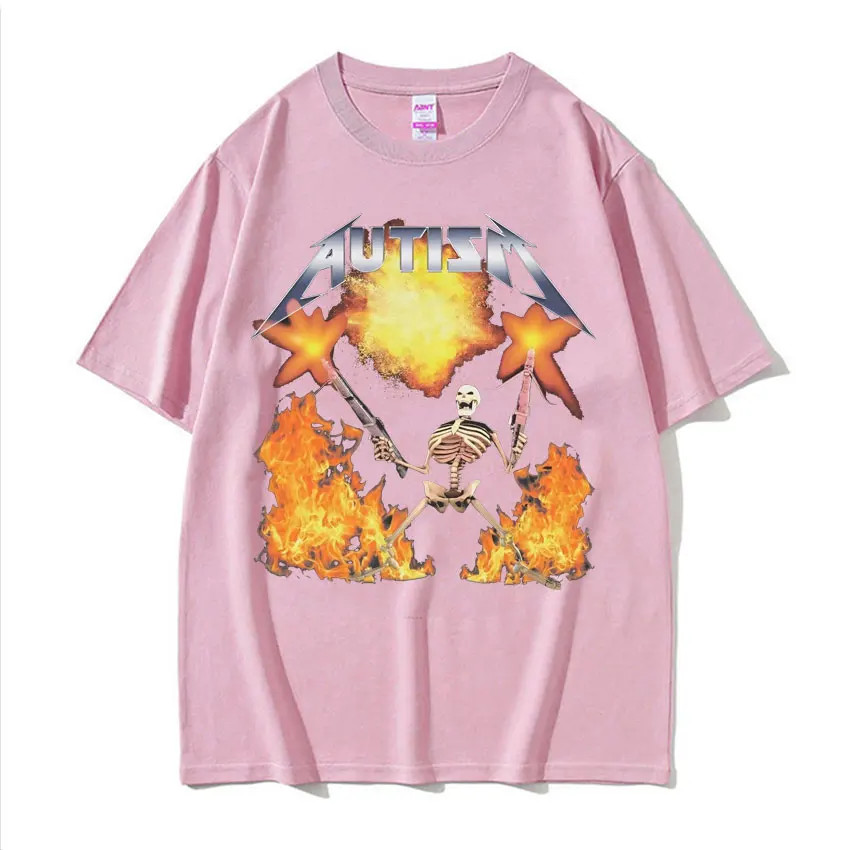 Tự Kỷ Đồng Hồ Meme Áo Con Người Ngộ nghĩnh Đầu Lâu Nam Nữ Bông Tai Kẹp Gothic Vintage Áo Thun Cotton Quá Khổ Dạo Phố