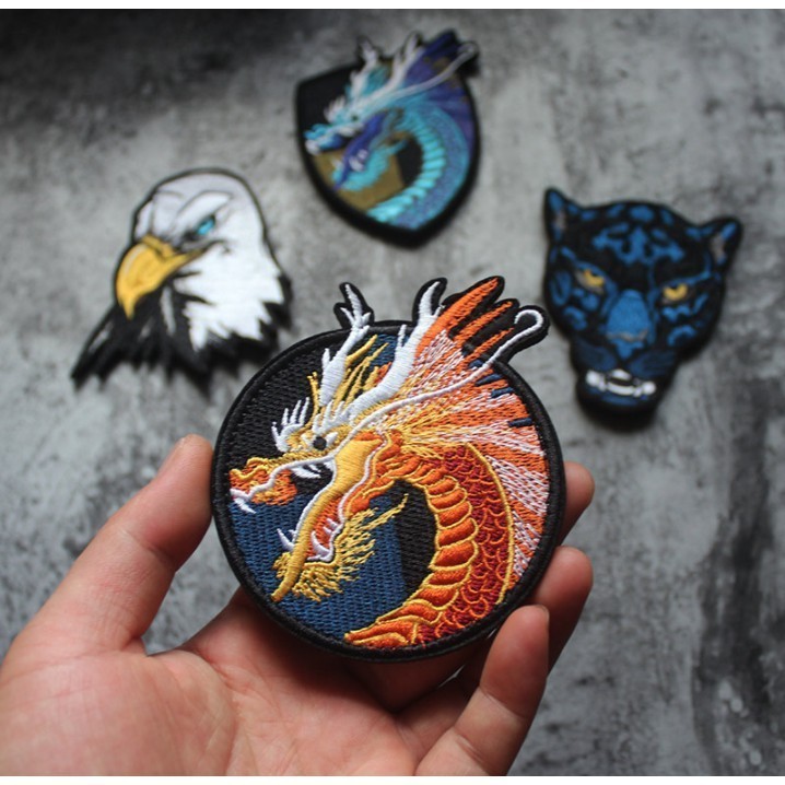 Patch vải velcro đầu rồng dán ba lô, nón , quần áo , túi xách _retro
