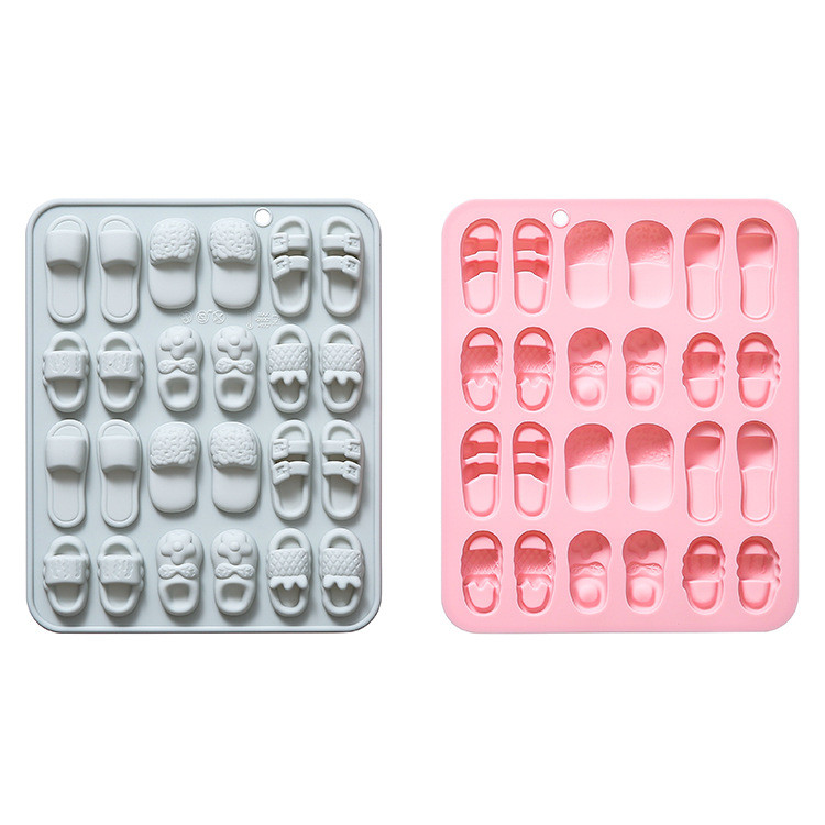 Khuôn silicon hình dép 24 khoang, khuôn đường chai sáp sô cô la, khuôn trang trí bánh, lưới đá DIY