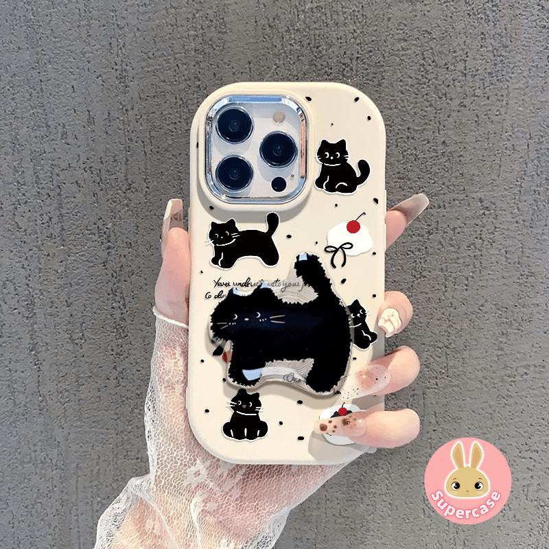 Ốp điện thoại chống sốc cho mèo đen cho Vivo V40 Pro V25 Pro Y7s iQOO Z9 Turbo Z7 Z7X Z9X Neo 3 Vỏ điện thoại hình anh đào dễ thương