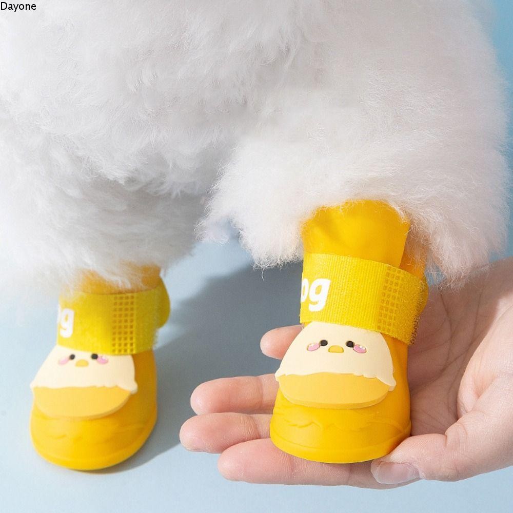 Dayone 4 Cái / bộ Boot Đi Mưa Cho Thú Cưng, Giày Cho Chó Chống Thấm Nước Hoạt Hình, Dễ Thương Chống Trượt Silicone Bảo Vệ Thú Cưng Ngoài Trời