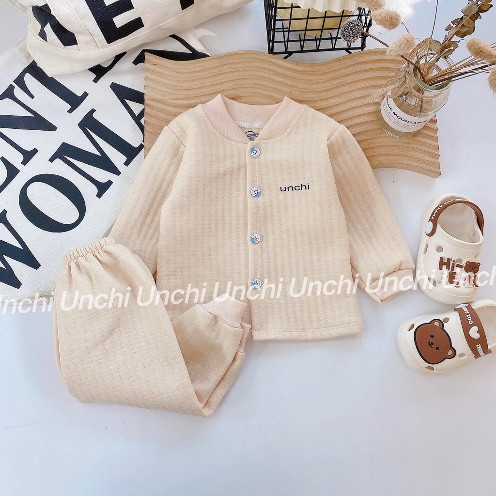 Bộ quần áo dài tay Unchi vải xốp trần bông co giãn 4 chiều cho bé trai bé gái từ 4-14kg, nhiều màu lựa chọn - HD05