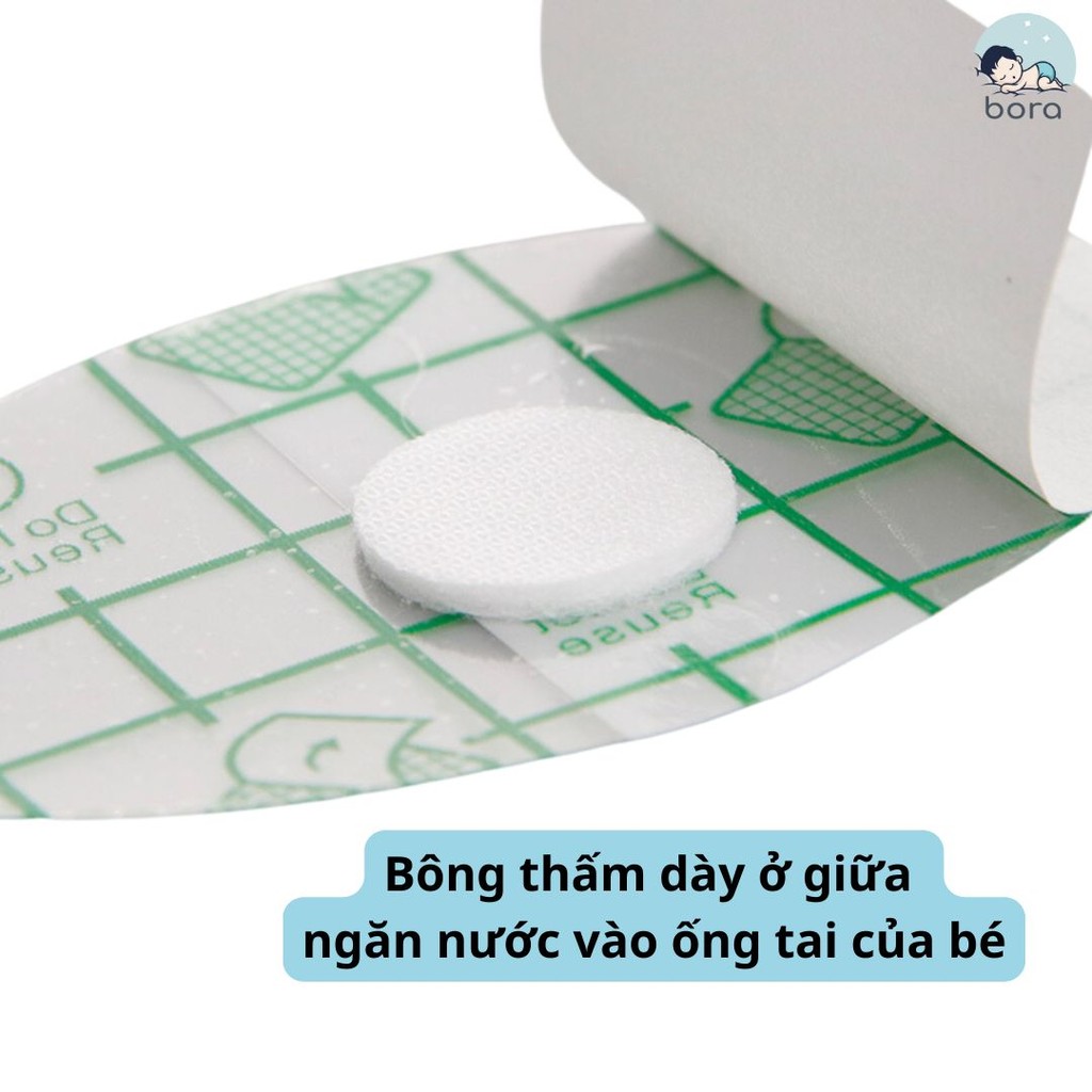 Miếng dán bịt tai chống nước cho bé đi tắm/đi bơi dùng 1 lần có màng PU siêu mỏng, có bông thấm nước [Set 20c có bông]