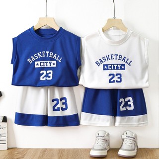 (6m-12Y) Bộ áo đơn thể thao khô nhanh Bóng rổ 2 chiếc Áo Vest bóng rổ không tay cho trẻ em Bull City Số 23 Áo thể thao
