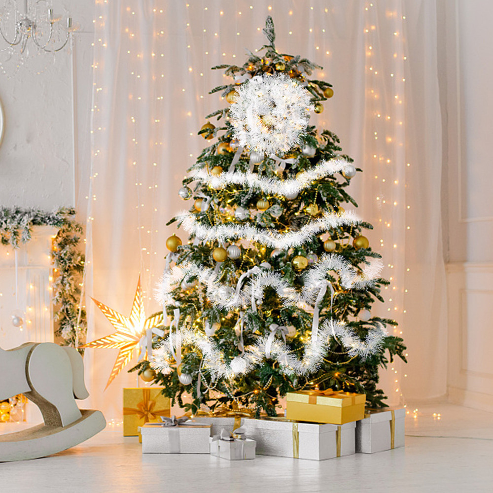 Ruy băng Sequin trang trí cây thông Noel 2M - Bông tuyết trắng DIY Vòng hoa - Vòng hoa trang trí nhà Giáng sinh - Đồ trang trí treo trần nhà Xams Tree House - Biểu ngữ lễ hội vàng đỏ
