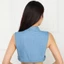 YOI Nữ Nút Lên Nửa Áo Crop Denim Ve Áo Giả Cổ Lớp Áo