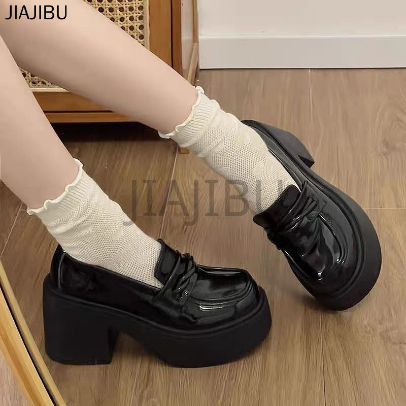 Giày Da Sáng Chế Chống Trượt Phong Cách Anh Quốc Giày Nữ Thời Trang Korean Fashion Platform Mary Jane Shoes Giày Lolita Gót Vuông Giày Lười Slip-on Giày Cao Gót Màu Đen Dành Cho Nữ Sinh Trung Học French Soft-soled Cosplay Doll Shoes Giày JK