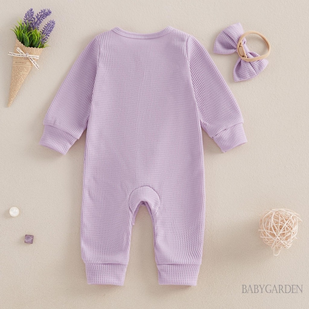 / / -Bộ Áo liền quần xếp nếp mùa thu in chữ dài tay cổ tròn Full Length Jumpsuit có nơ Headband