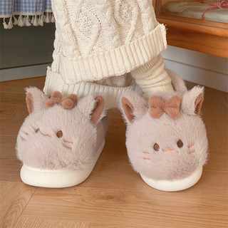 XIXITIAO Dép Cotton Nữ Ấm Áp Nhà Trong Nhà Sang Trọng Đế Mềm Dễ Thương Kitty Thoải Mái