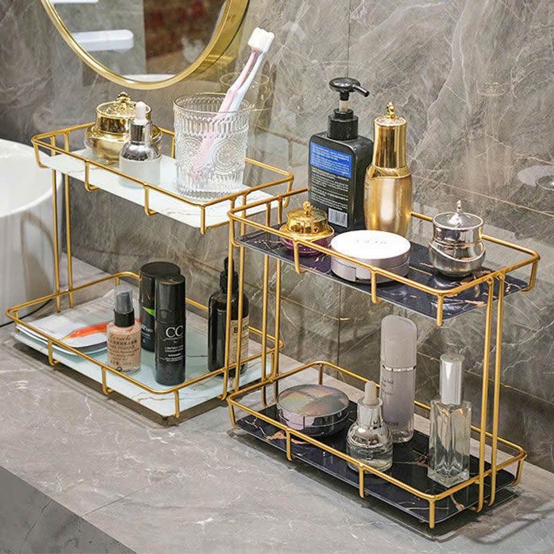 Kệ Để Đồ Nhà Tắm Mạ Vàng Nhiều Tầng - Giá Để Mỹ Phẩm Bàn Trang Điểm Mặt Kính Sang Trọng Decor