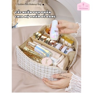 Túi đựng mỹ phẩm vải dạ tweet sang trọng dung tích lớn 1 ngăn kéo