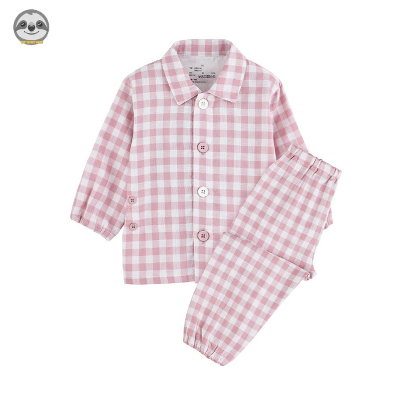 Phong cách Nhật Bản Muji / Bộ đồ ngủ có nút cho trẻ em / Đồ mặc nhà gạc hai lớp liền mạch / Trẻ sơ sinh Trẻ mới biết đi Dễ dàng mặc và cởi đồ ngủ