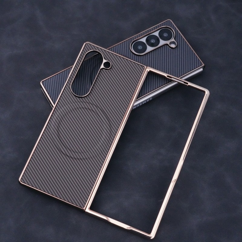Ốp Điện Thoại Mạ Điện Cho Samsung Galaxy Z Fold 6 5 4 3 Fold6 Fold5 Fold4 Fold3 5G Vỏ Bảo Vệ Bằng Sợi Carbon