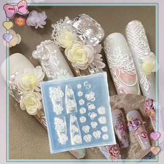 [beautifulhome] Khuôn làm móng 3D silicon hoa hồng nơ, mẫu DIY, tấm dập trang trí nghệ thuật