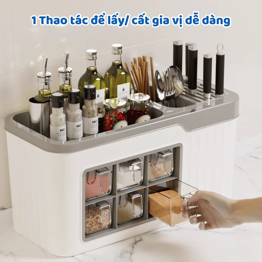 Kệ để dao kéo ống đựng đũa, Hộp đựng gia vị 3 trong 1, Kệ để đồ dùng nhà bếp cho gia đình Dinohome