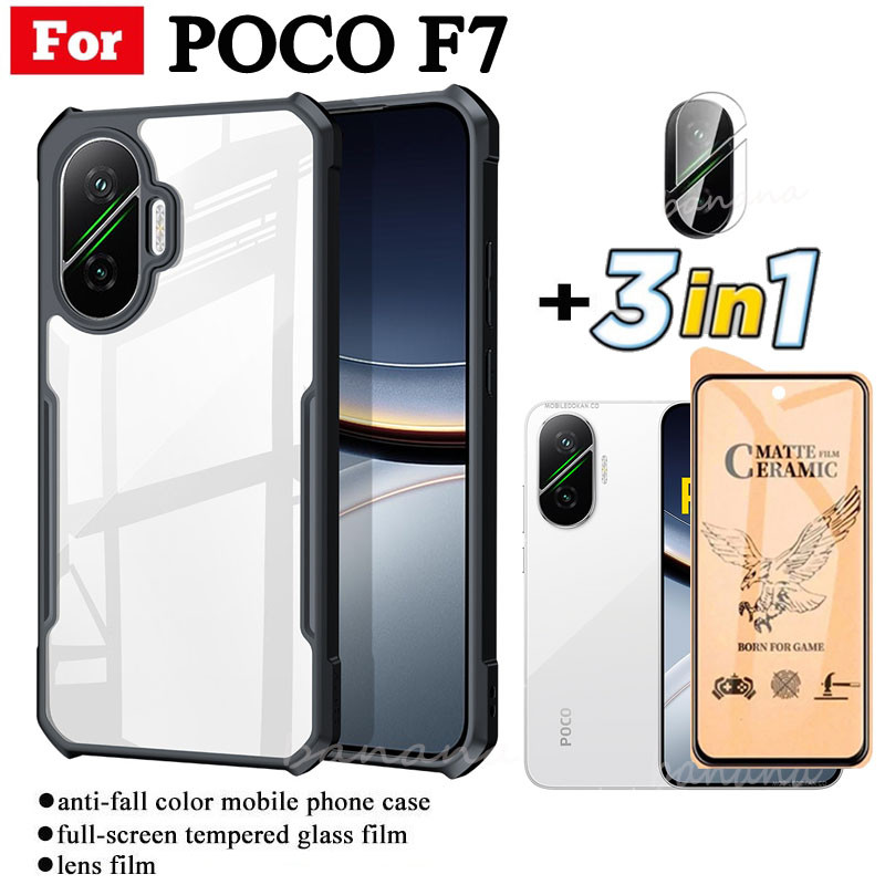 Ốp điện thoại chống sốc 3 trong 1 cho Poco F7 cho Poco C75 C71 Phim mờ gốm + Phim ống kính máy ảnh