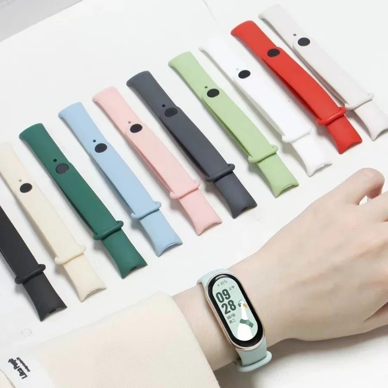 Không có đồng hồ Dây đeo silicon cho Xiaomi Mi Band 10 9 8 Thể thao Nút kim loại Vòng đeo tay Phụ kiện thay thế