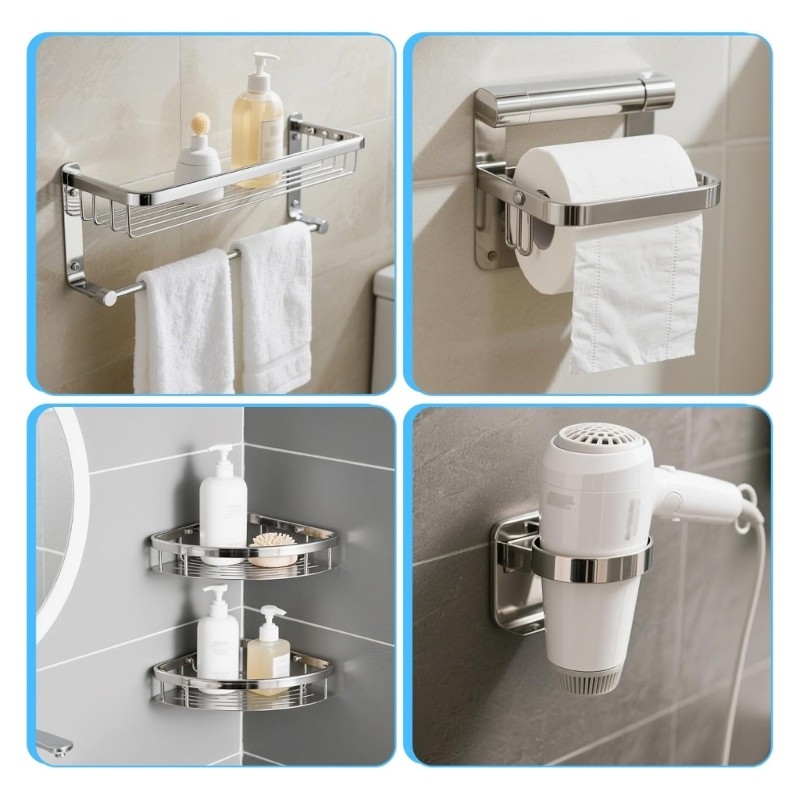 Bộ thay thế đồ đạc phòng tắm SHI Giá đỡ và dây buộc bằng thép không gỉ màu bạc cho thanh treo khăn