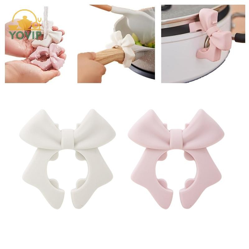 Giá đỡ thìa hình nơ silicon chống bỏng, dùng cho nồi, kẹp silicon VN