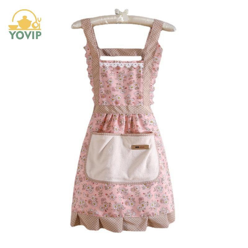 YOVIP Hoa Túi Lớn Vải Cotton Tạp Dề Nhà Bếp Dây Đeo Tay Có Thể Lau Được VN